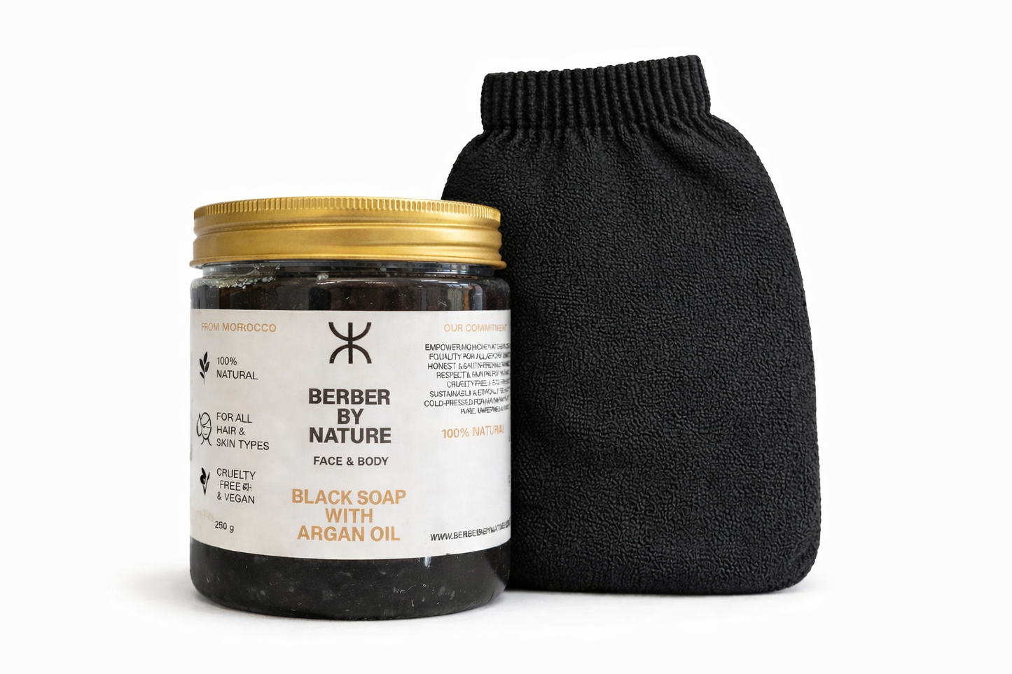 Hammam Set – Zwarte Zeep + Kessa Handschoen | Diepe Reiniging & Exfoliatie
