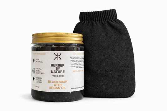 Hammam Set – Zwarte Zeep + Kessa Handschoen | Diepe Reiniging & Exfoliatie